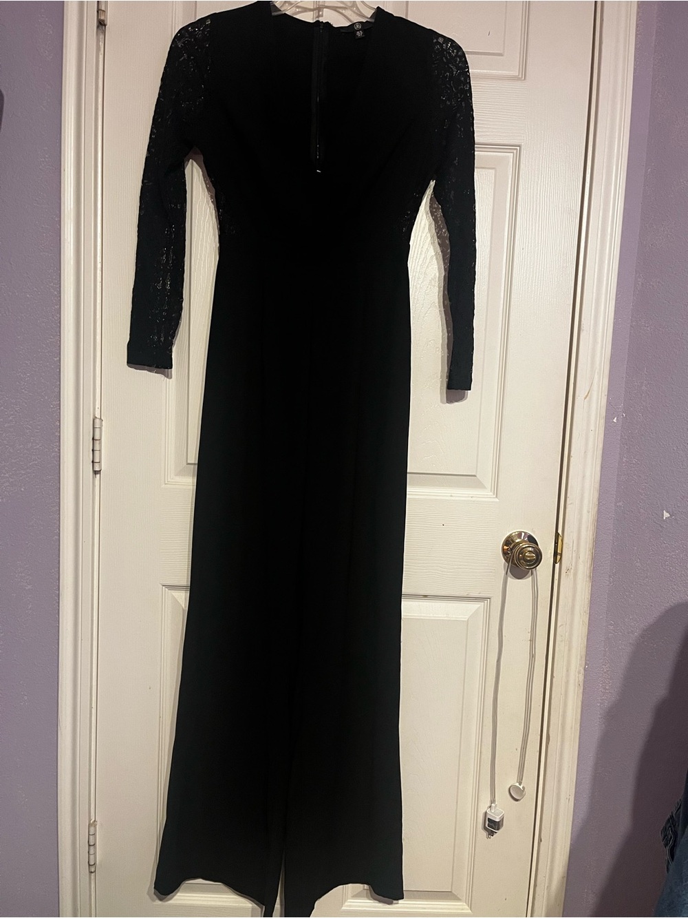 Missguided Black Long Sleeve Lace-Sleeve Jumpsuit Dress